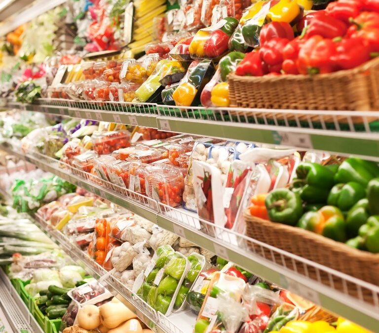 fruit and vegetables department in a supermarket, fresh products